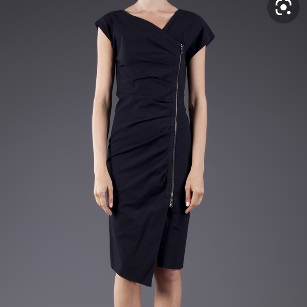 Veronica Beard ruched zip v-neck dress in navy blue 0 NWOTS